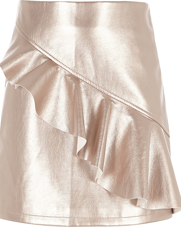 Girls rose gold metallic frill A line skirt