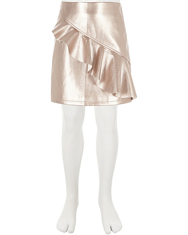 Girls rose gold metallic frill A line skirt