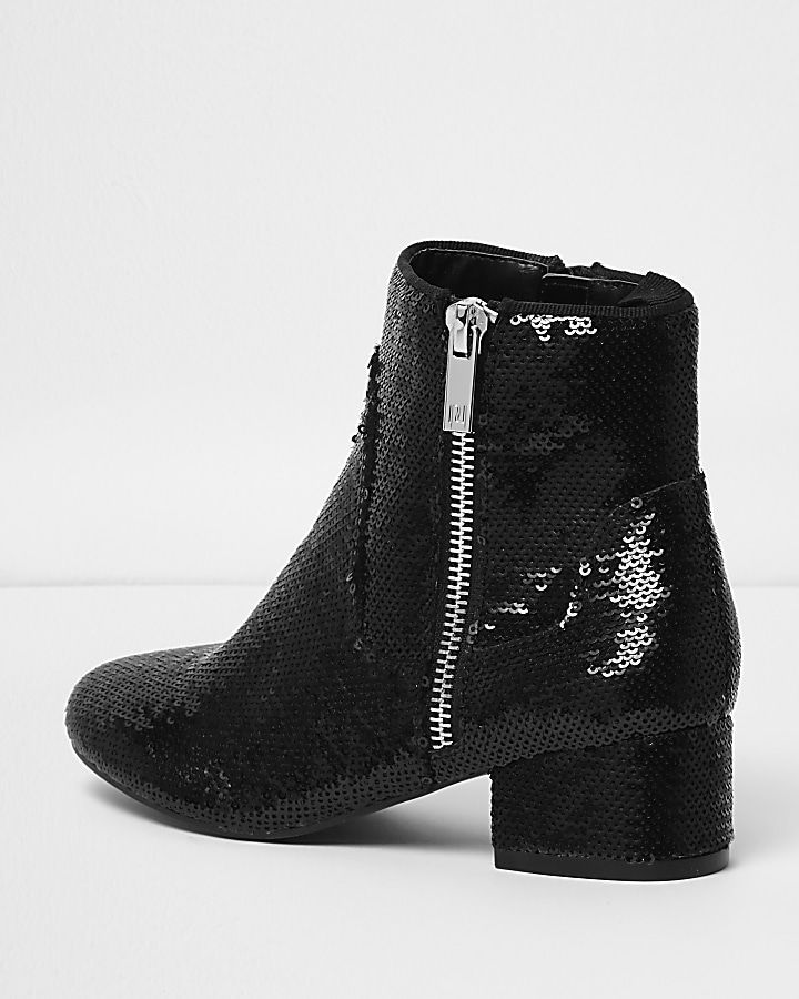 Girls black sequin embellished ankle boots