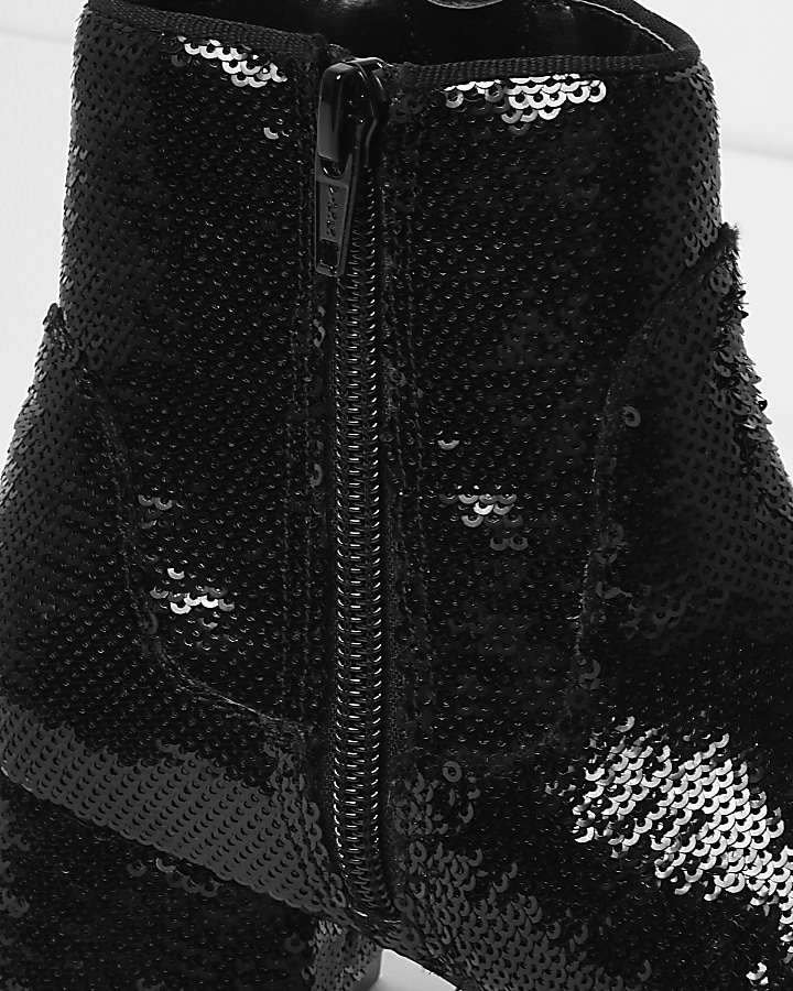 Girls black sequin embellished ankle boots