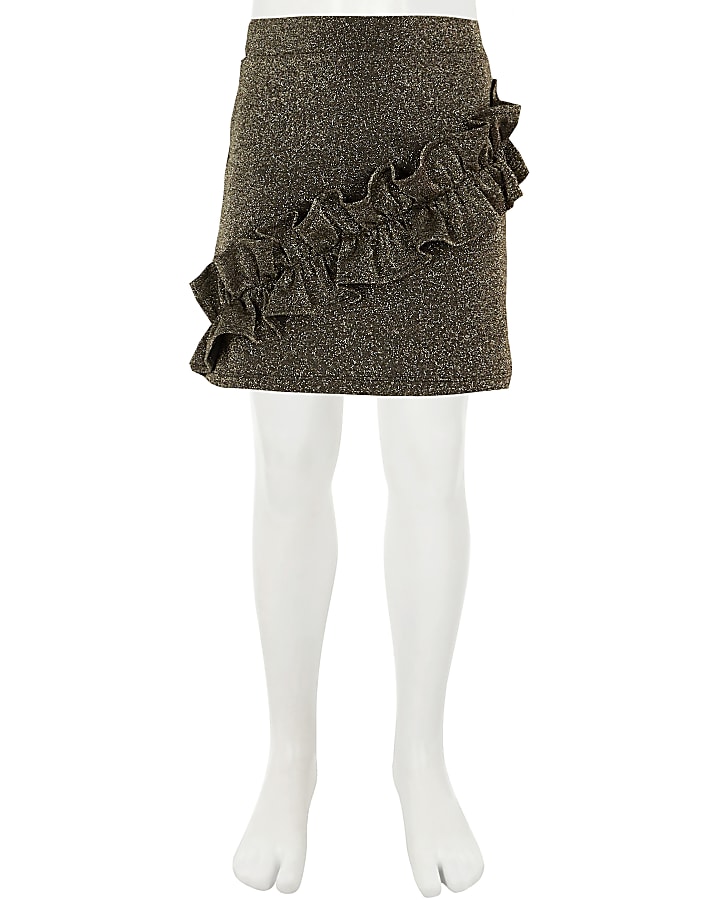 Girls black glitter frill mini skirt