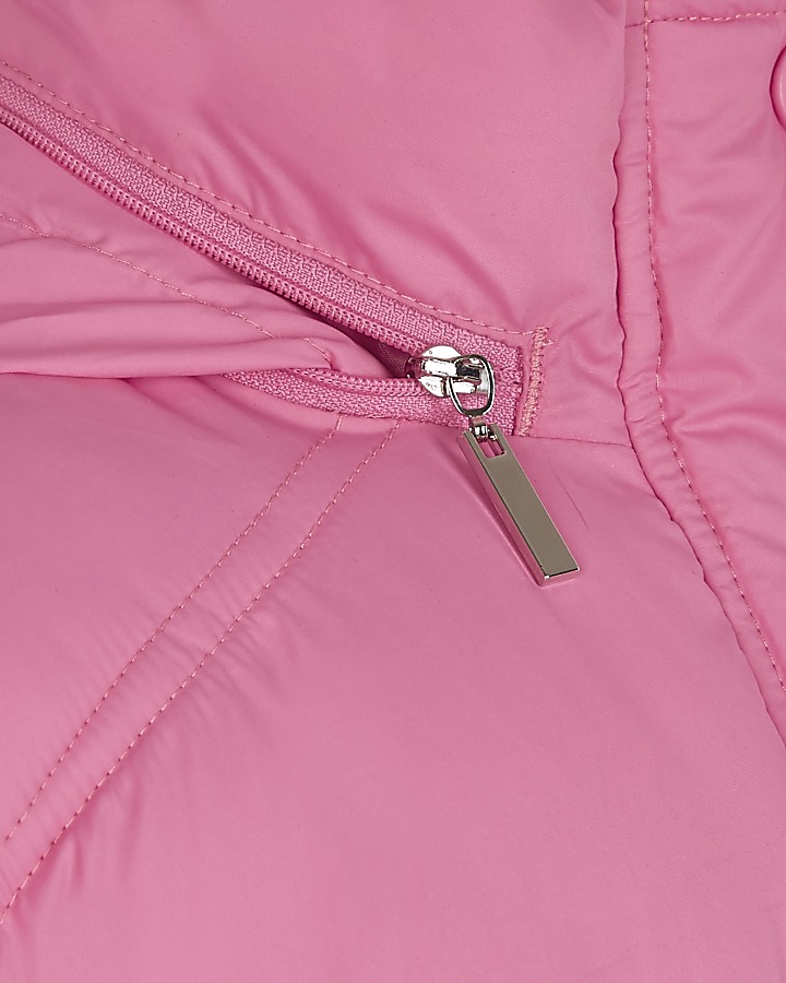 Girls pink funnel neck puffer jacket