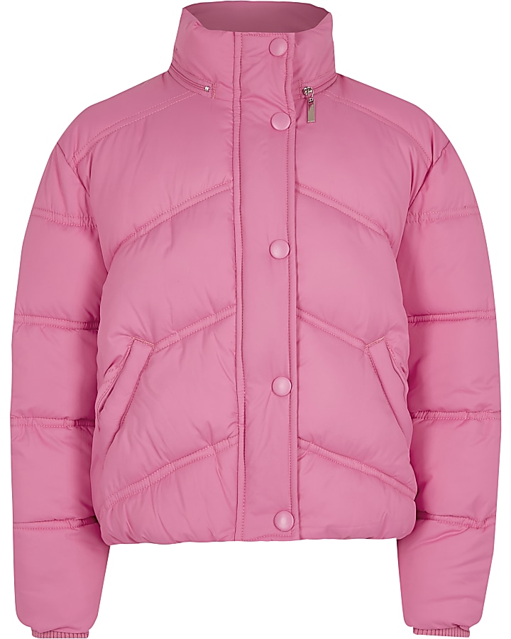 Girls pink funnel neck puffer jacket