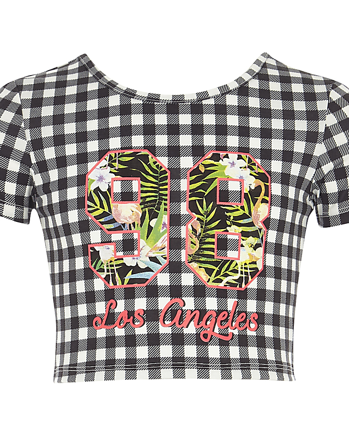 Girls gingham print 'Los Angeles' T-shirt
