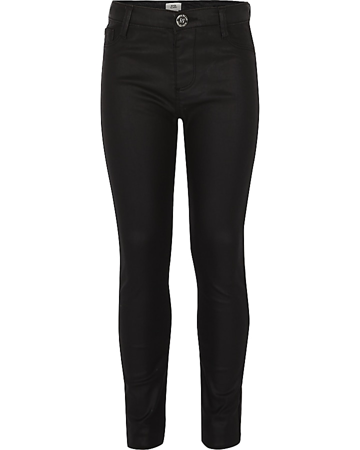 Girls black wax coated Molly jeggings