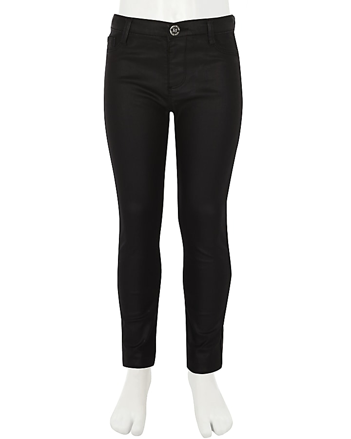 Girls black wax coated Molly jeggings