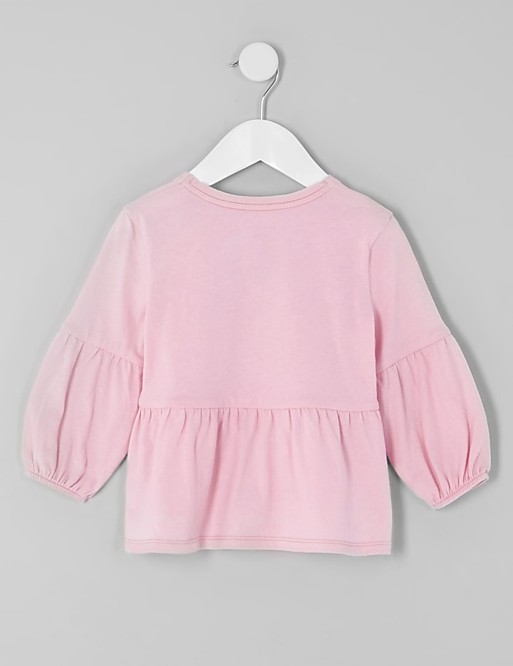 Mini girls pink 'adore' print peplum top