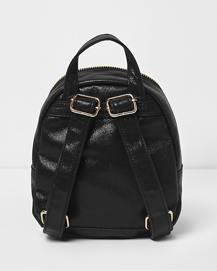 Girls black glitter faux pearl small backpack