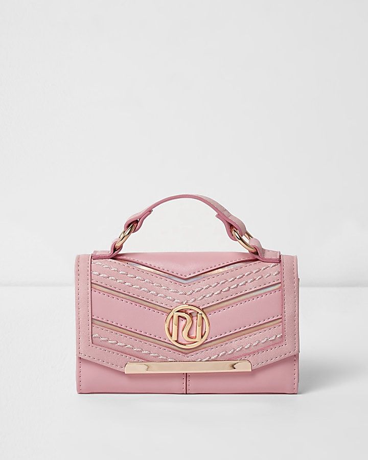 Girls pink chevron panel handle purse