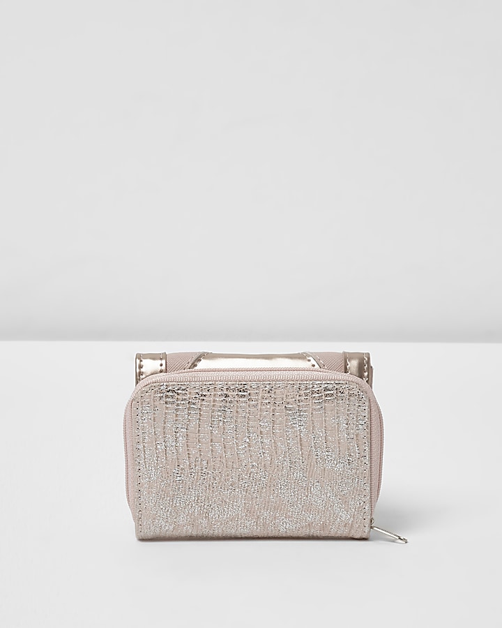 Girls pink star metallic trifold purse