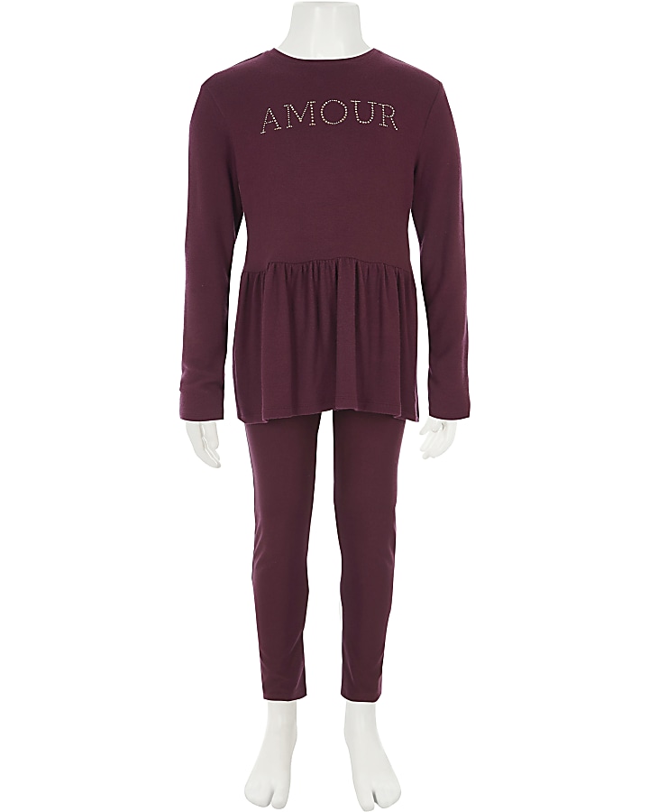 Girls berry ‘amour’ peplum jumper outfit