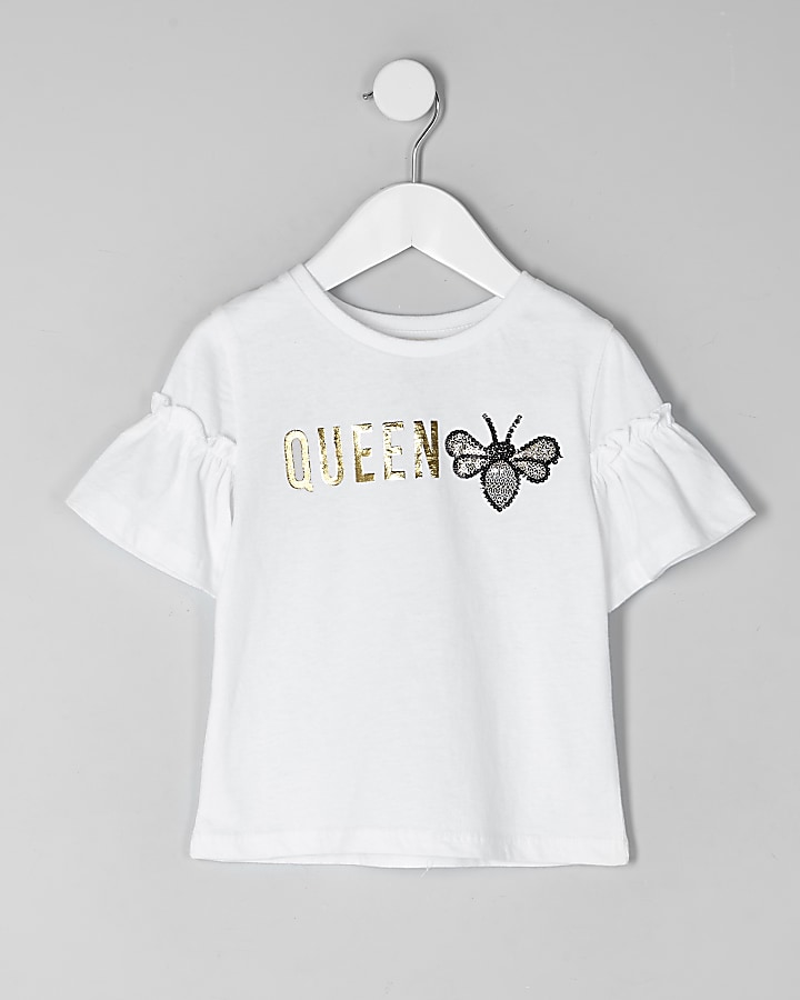 Mini girls white gold 'queen' bee T-shirt
