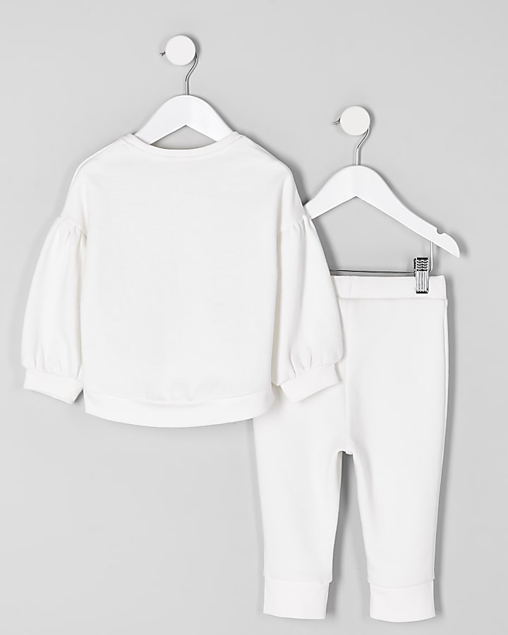 Mini girls cream ‘beaute’ sweatshirt outfit