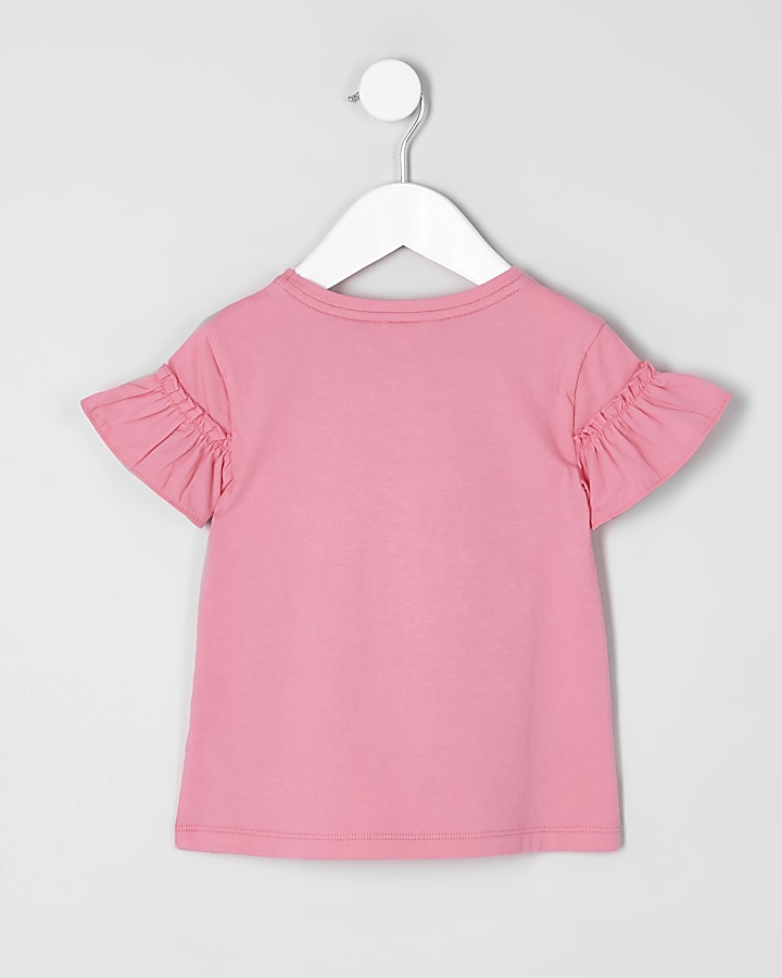 Mini girls pink frill front T-shirt