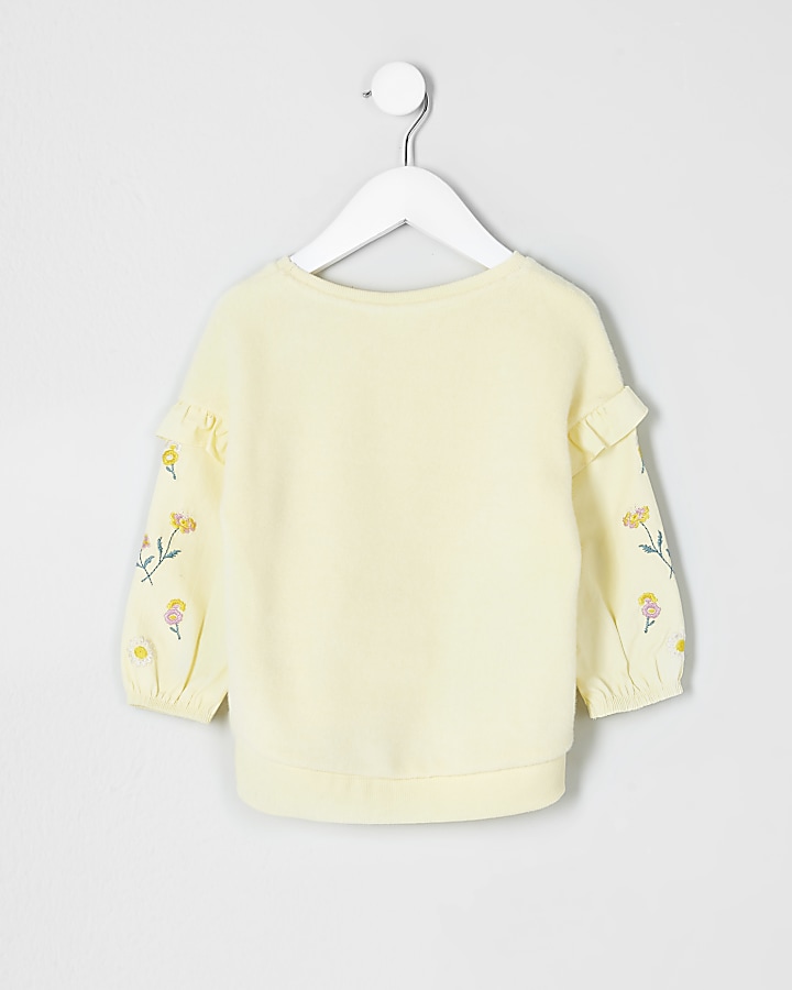 Mini girls yellow felt embroidered sweatshirt