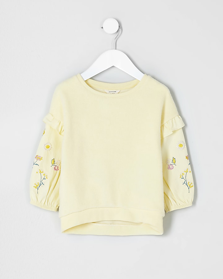 Mini girls yellow felt embroidered sweatshirt