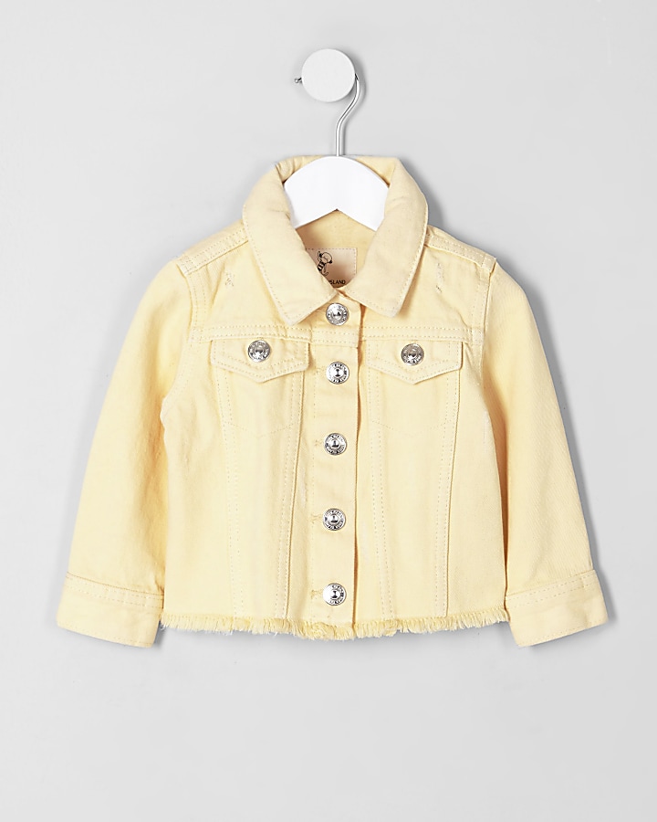 Mini girls yellow frayed hem denim jacket