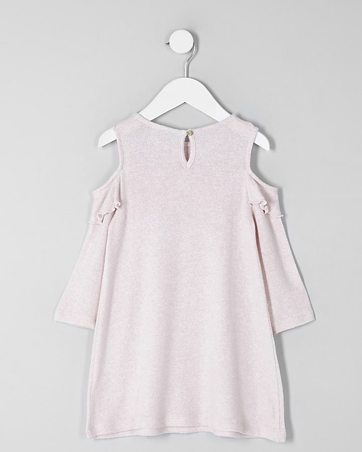 Mini girls pink cold shoulder knit dress