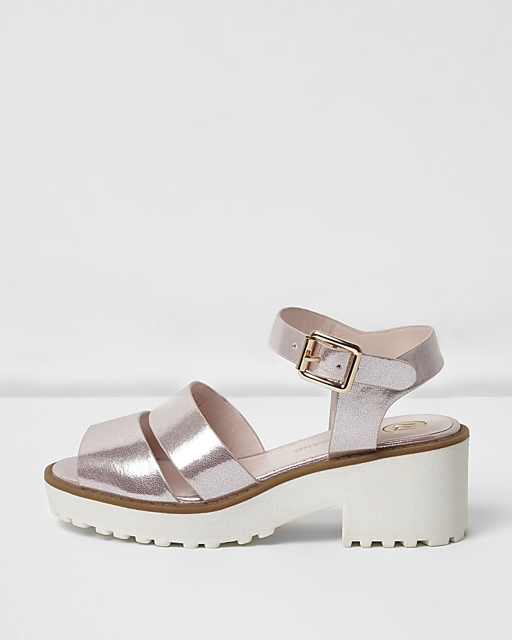 Girls pink metallic chunky sandals