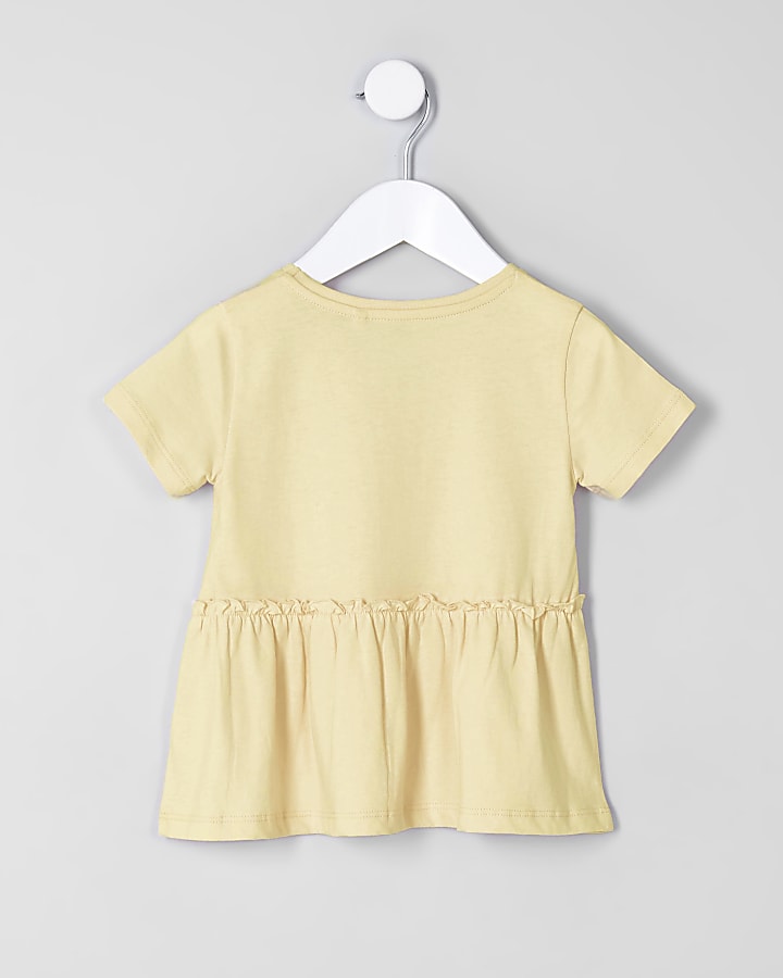 Mini girls yellow peplum hem T-shirt