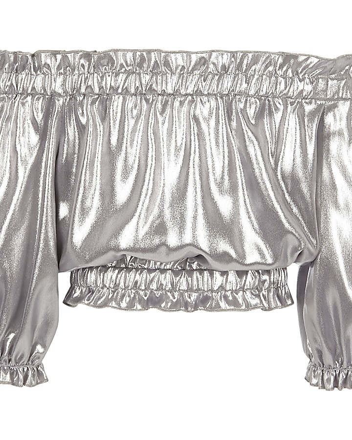 Girls silver metallic bardot top