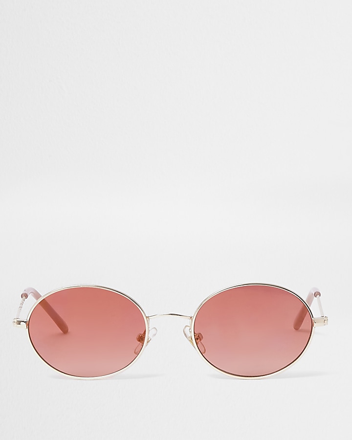 Girls red tinted oval retro sunglasses