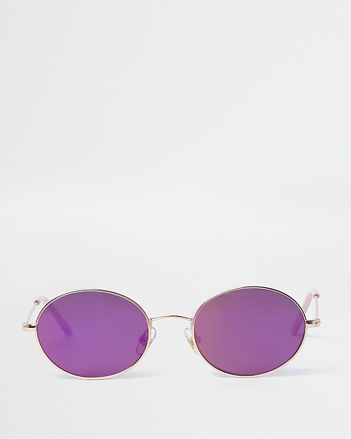 Girls pink tinted oval retro sunglasses