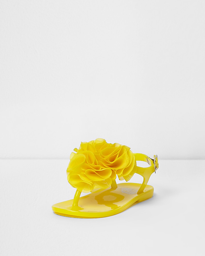 Mini girls yellow ruffle jelly sandals