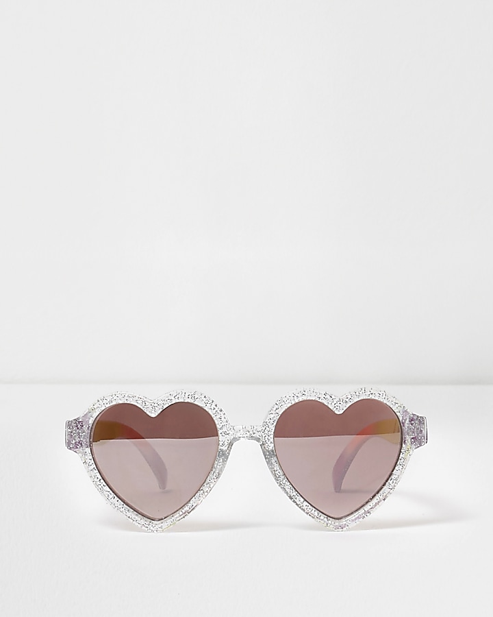 Mini girls silver glitter heart sunglasses