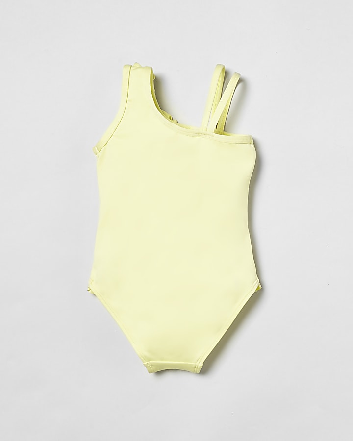 Mini girls yellow 3D flower frill swimsuit