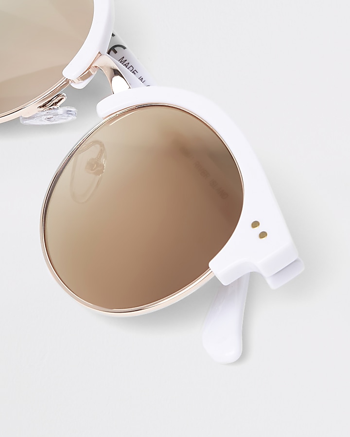 Girls white retro mirror lens sunglasses