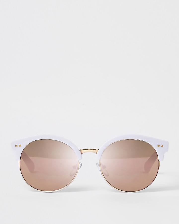 Girls white retro mirror lens sunglasses