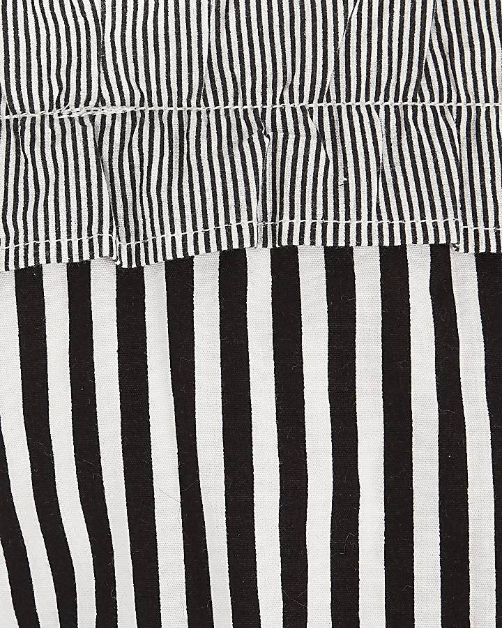 Girls black stripe frill bardot playsuit