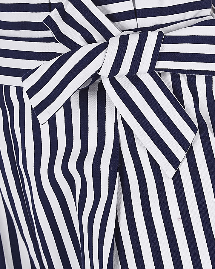 Girls navy stripe paperbag waist shorts