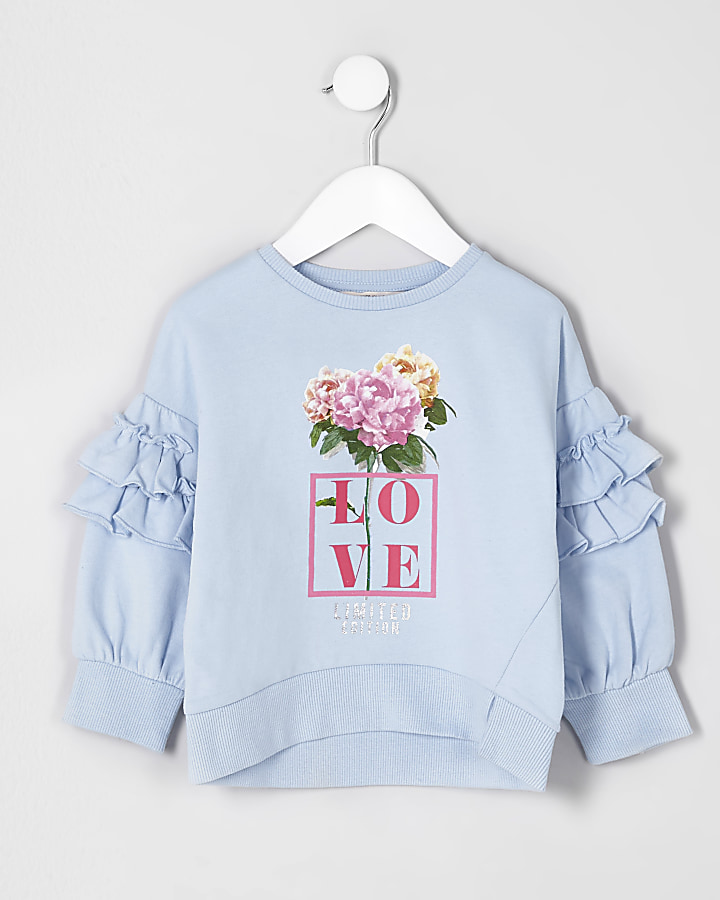 Mini girls blue ‘love’ floral sweatshirt