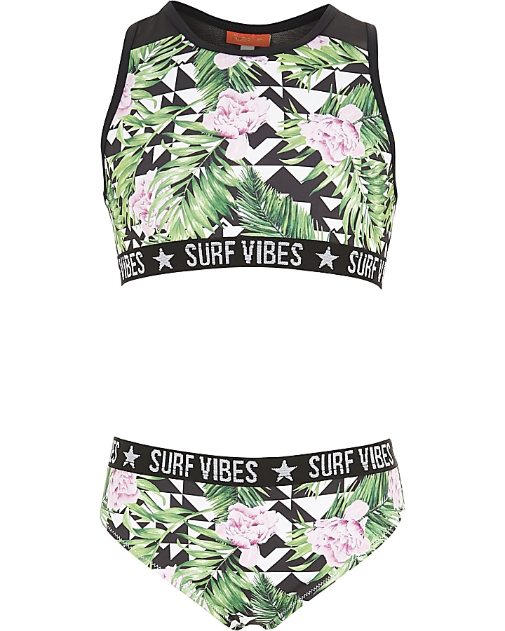 Girls green geo tropical bikini set