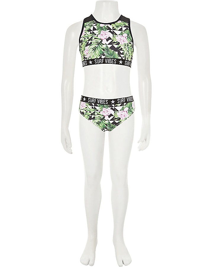 Girls green geo tropical bikini set