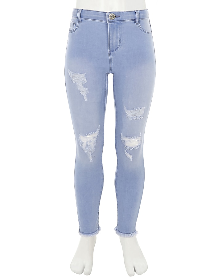 Girls blue Molly ripped high waisted jeggings