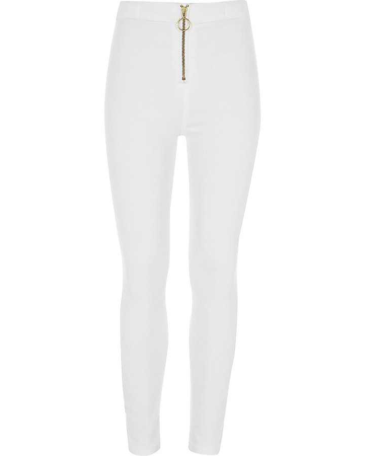 Girls white Molly zip front jeggings