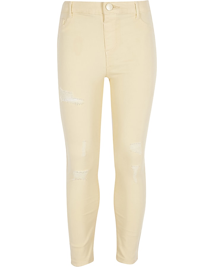 Girls yellow Molly ripped mid rise jeggings