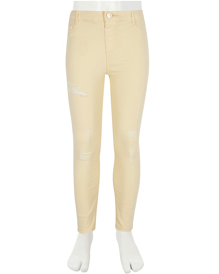 Girls yellow Molly ripped mid rise jeggings