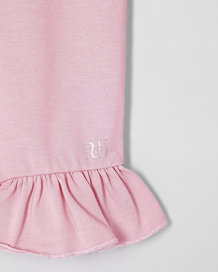 Mini girls pink frill hem cropped leggings
