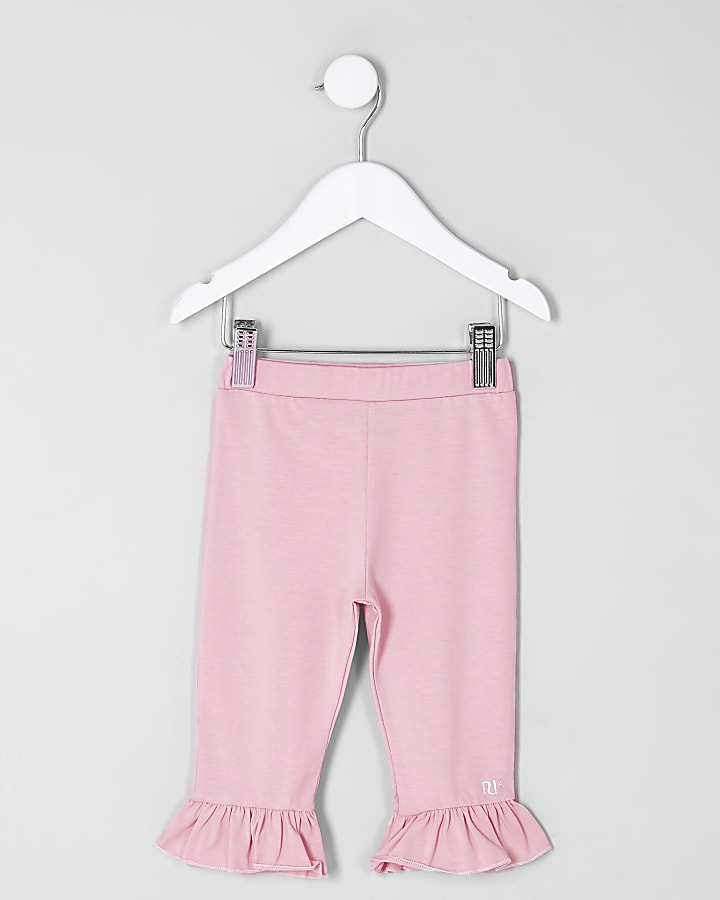 Mini girls pink frill hem cropped leggings