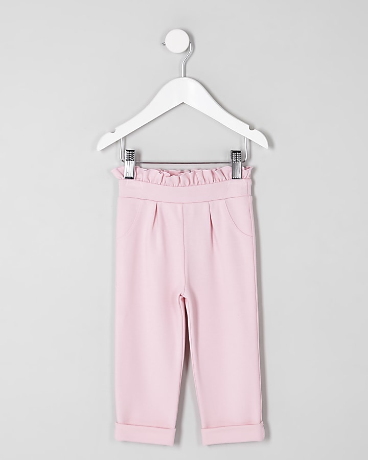 Mini girls pink frill waist trousers