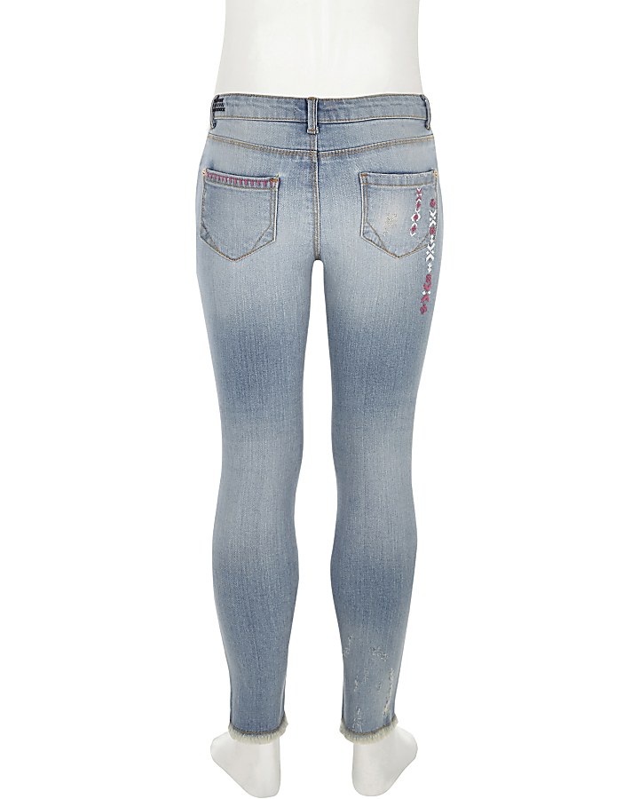 Girls blue Molly slim aztec print jeans