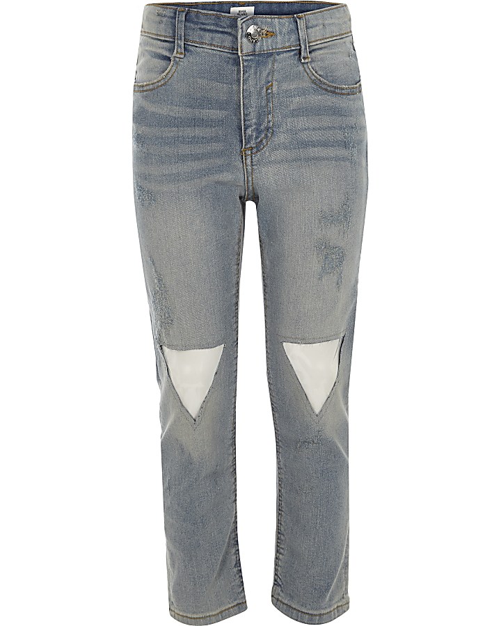 Girls transparent patch straight leg jeans