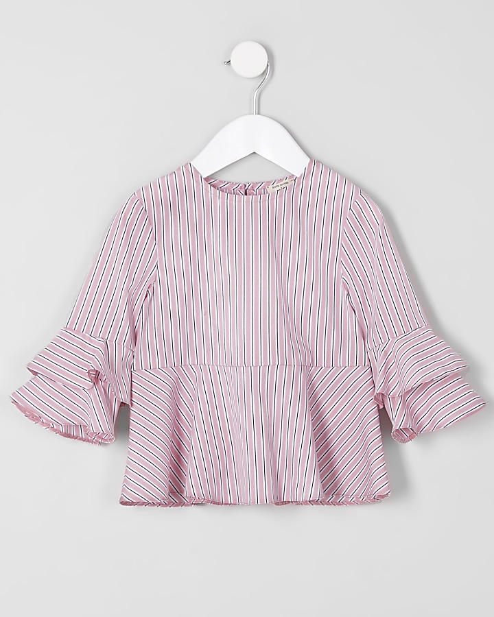 Mini girls pink stripe tiered sleeve top
