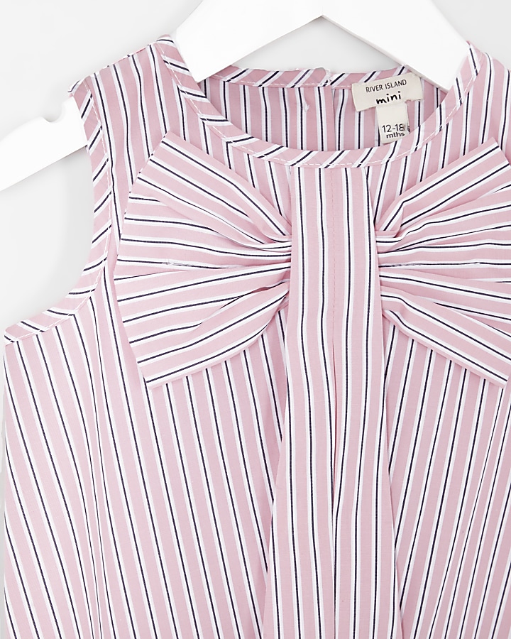 Mini girls pink stripe bow sleeveless dress