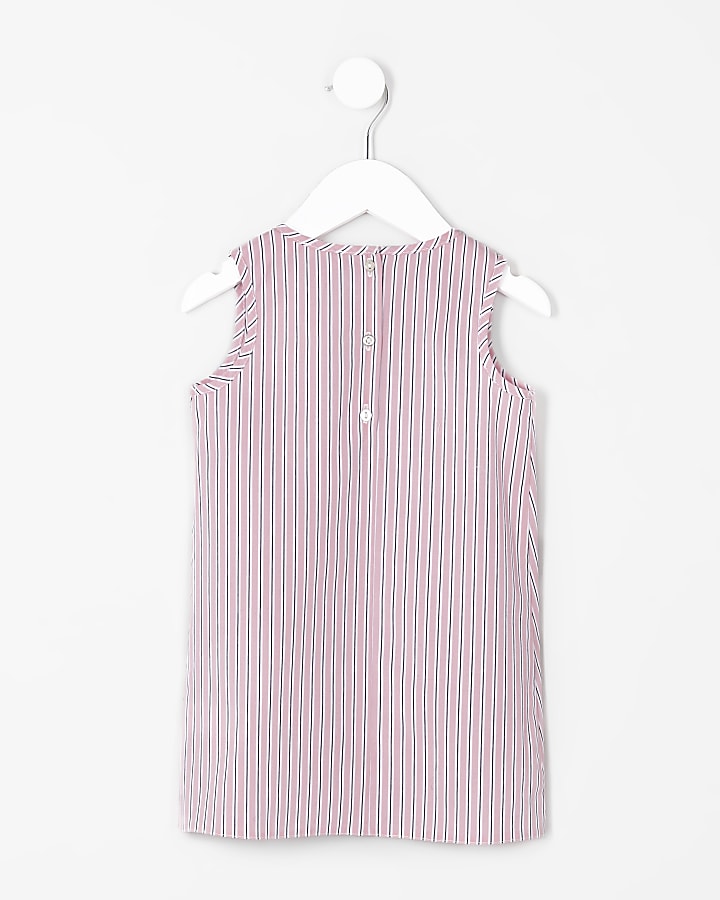 Mini girls pink stripe bow sleeveless dress