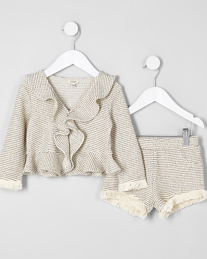 Mini girls cream frill trophy jacket outfit